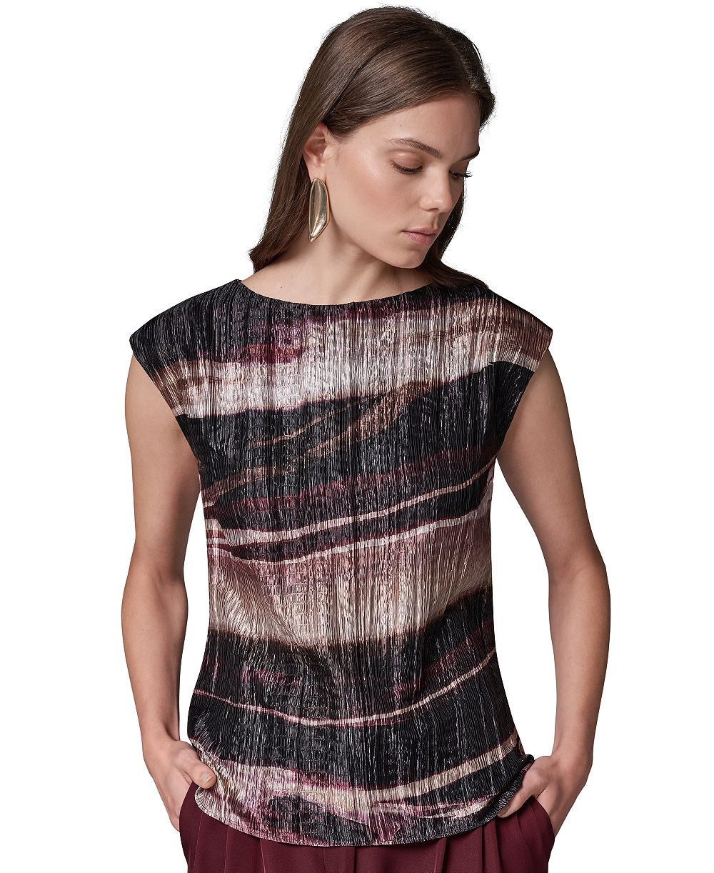 Donna Karan New York Petite Sleeveless Boat-Neck Striped Blouse