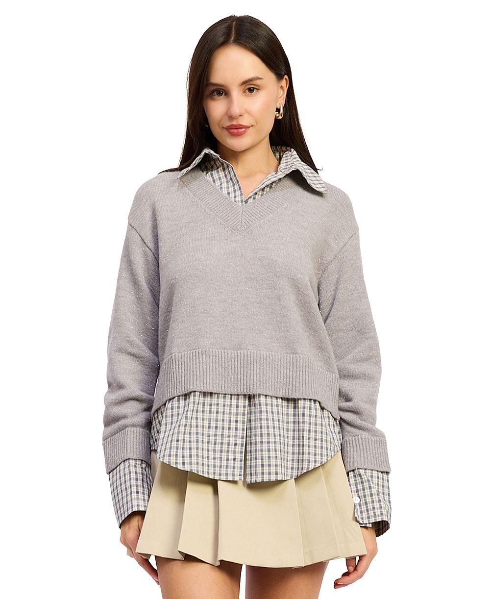 En Saison Women's Annie Long-Sleeve Collared Sweater