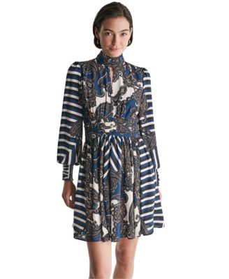 BCBG Women's High-Neck Long-Sleeve A-Line Dress