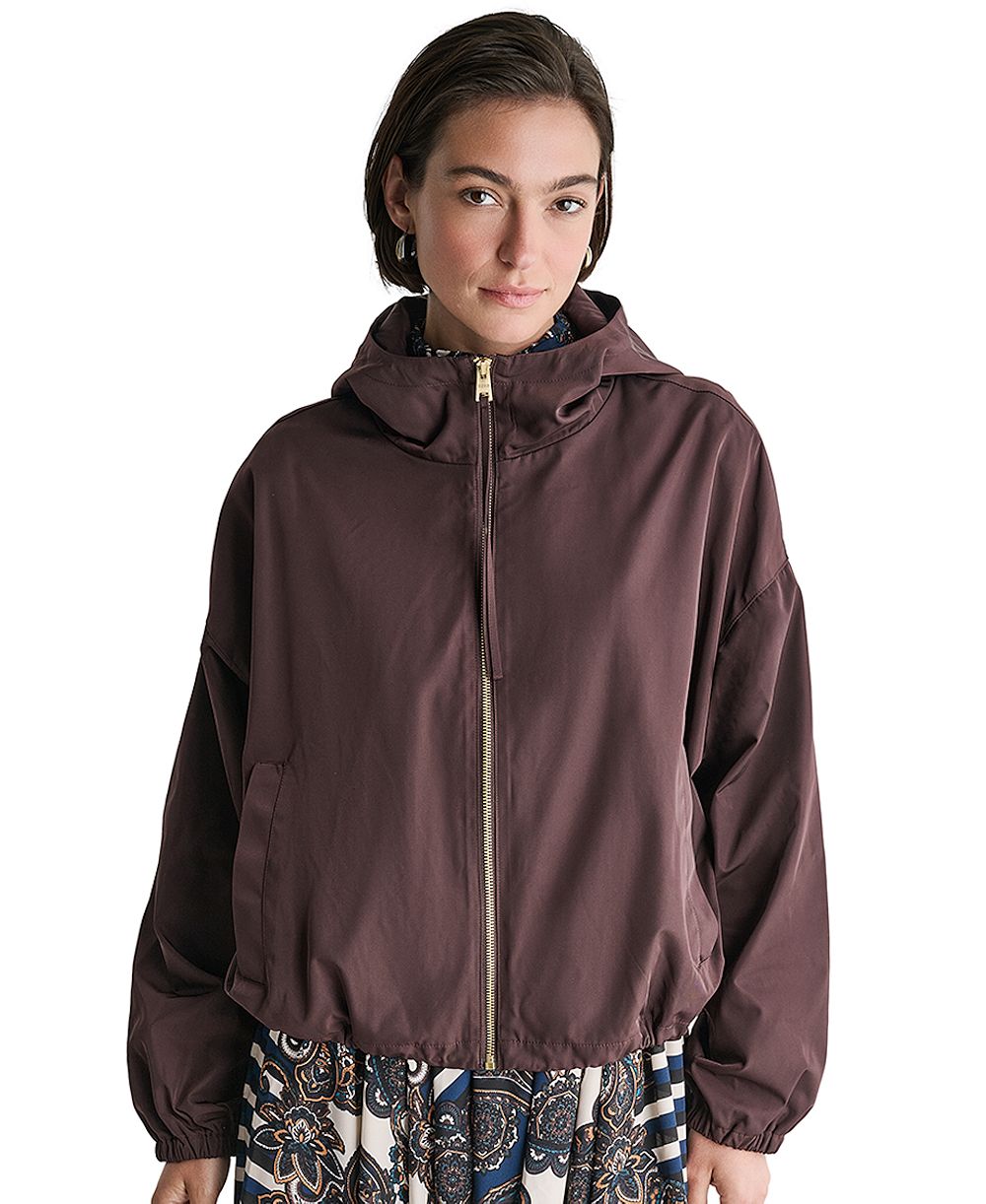 BCBG Women's Hooded Zip-Front Mock-Neck Jacket
