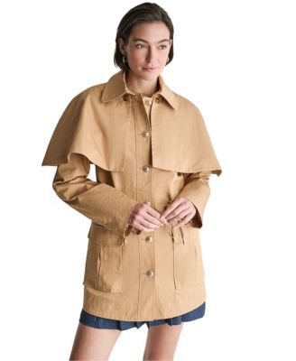 BCBG Women's Short Collared Cinched-Waist Trench Coat