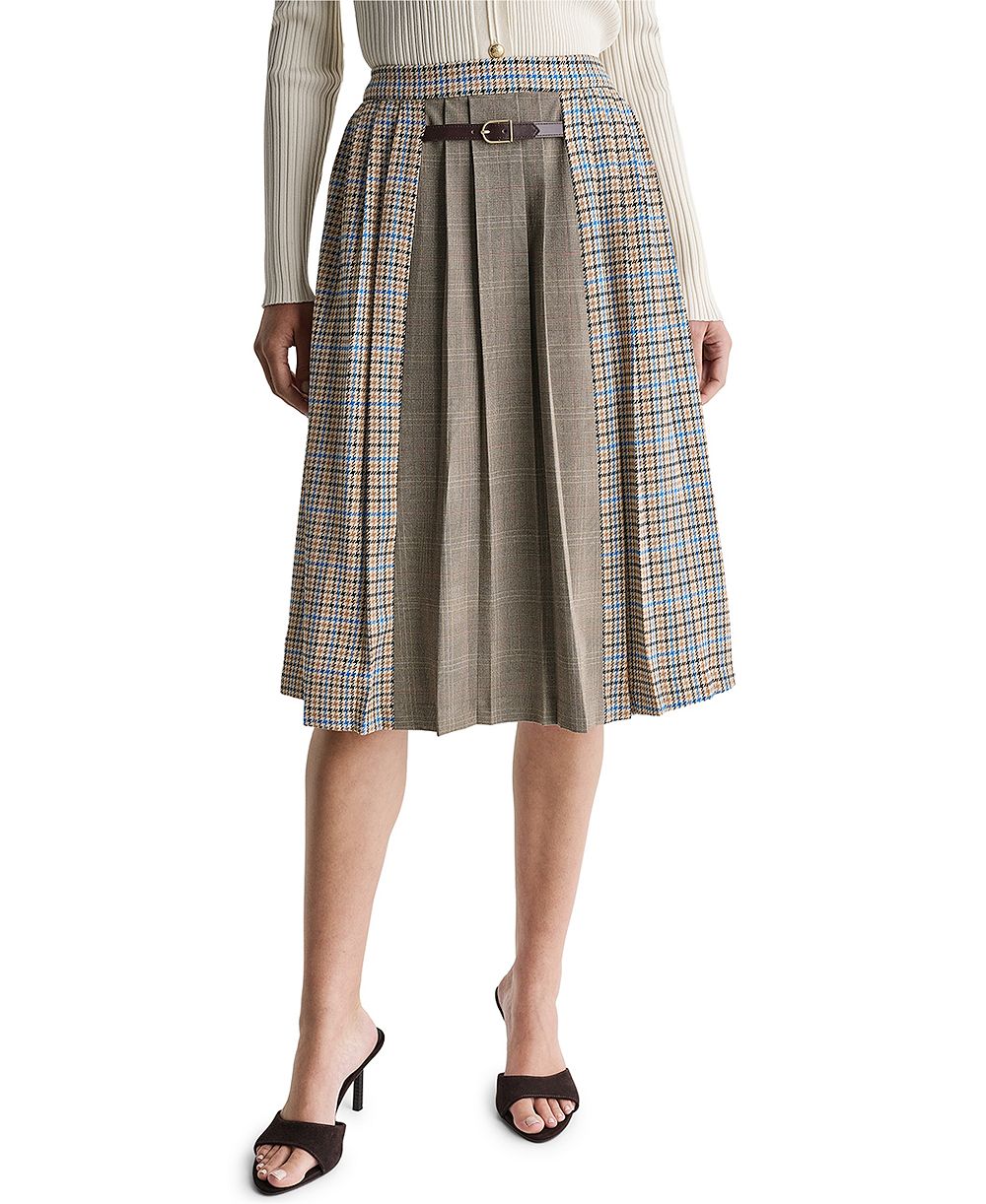 BCBG Women's Pleated A-Line Long Midi Skirt