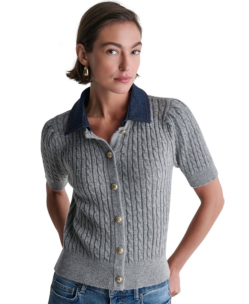 BCBG Women's Cable-Knit Short-Sleeve Cardigan