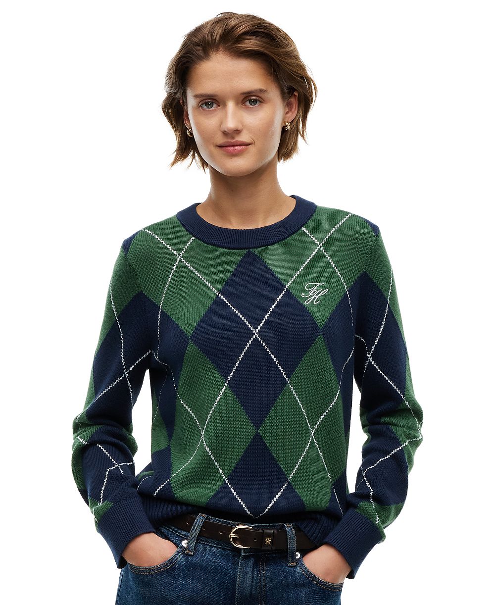 Tommy Hilfiger Women's Tartan Argyle Crewneck Long-Sleeve Sweater