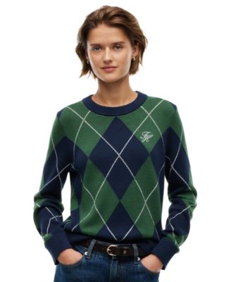 Tommy Hilfiger женский свитер с длинным рукавом, круглым вырезом и аргайльным узором
