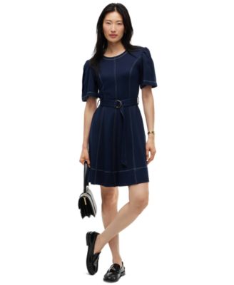 Tommy Hilfiger женское мини-платье с коротким рукавом и круглым вырезом из вискозы Ecovero с декоративной строчкой