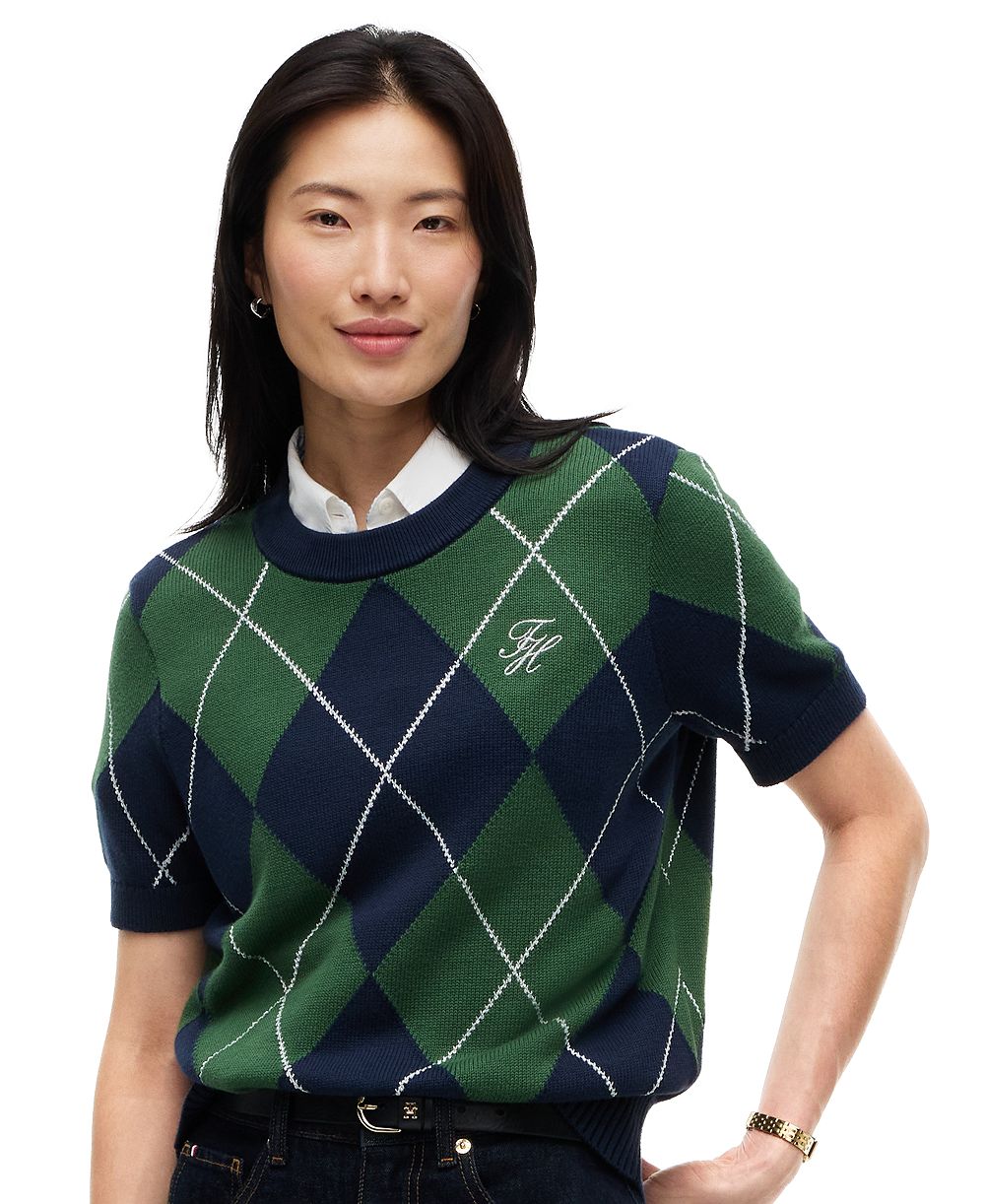 Tommy Hilfiger Women's Tartan Argyle Short-Sleeve Sweater