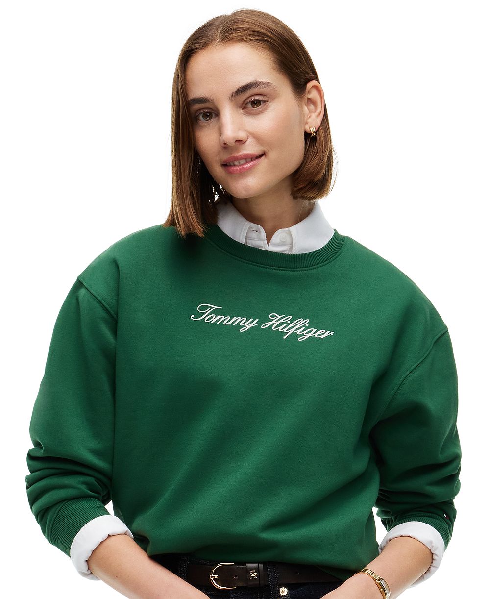Tommy Hilfiger Women's Crew Neck Graphic Pullover Long-Sleeve Sweatshirt