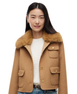 Tommy Hilfiger Women's Wool-Blend Cropped Jacket with Faux Fur