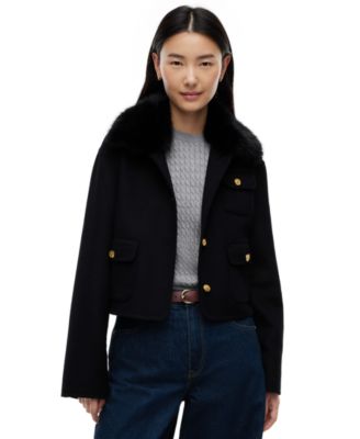 Tommy Hilfiger Women's Wool-Blend Cropped Jacket with Faux Fur