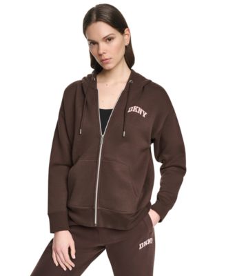 DKNY Sport Женское худи из смесовой ткани с хлопком и логотипом Puff Varsity Full-Zip