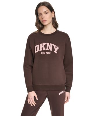 DKNY Sport Женский свитшот Varsity Puff Logo Crewneck из хлопково-смесового флиса с длинным рукавом