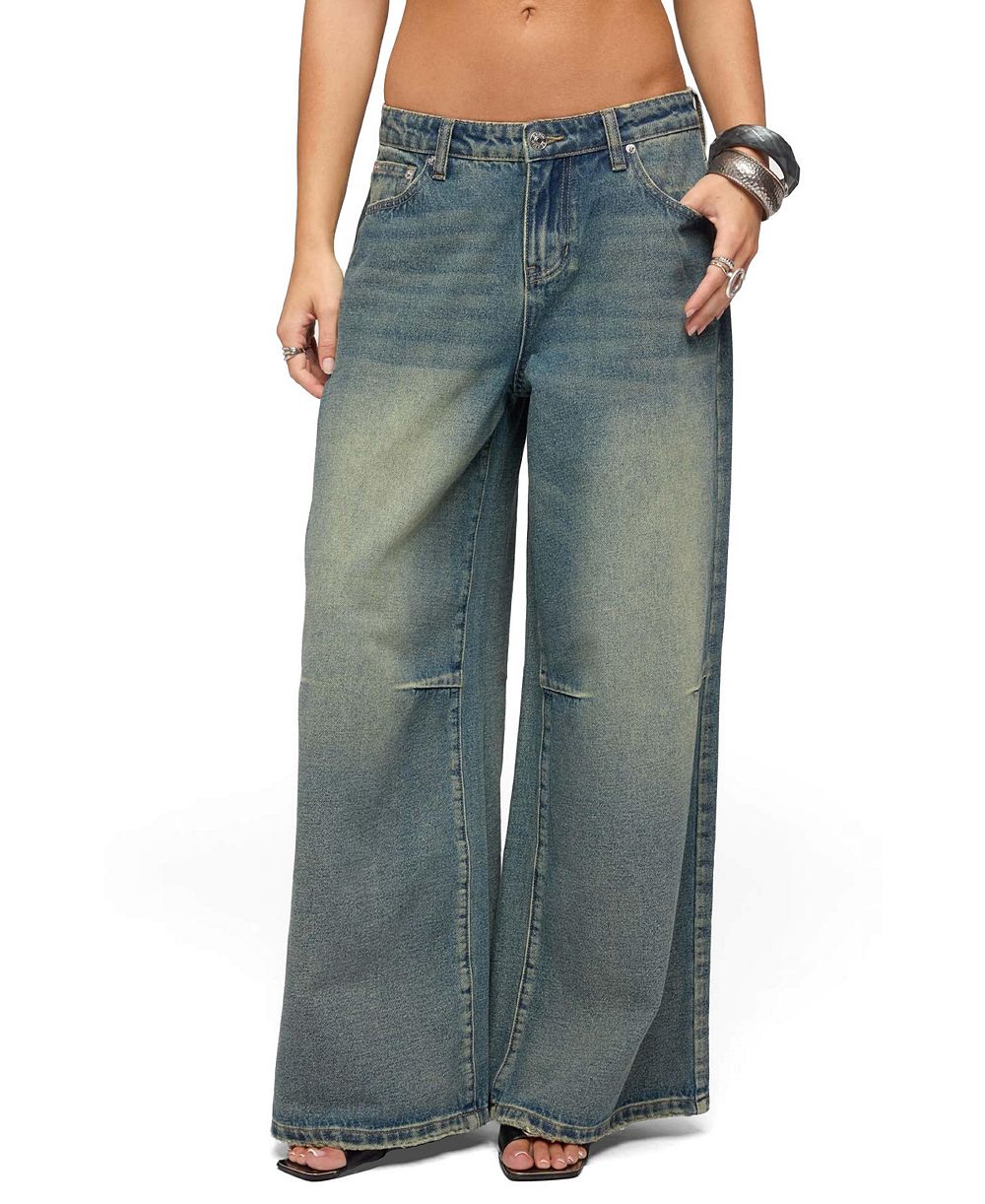 Edikted Women's Adjustable Button Low Rise Baggy Jeans