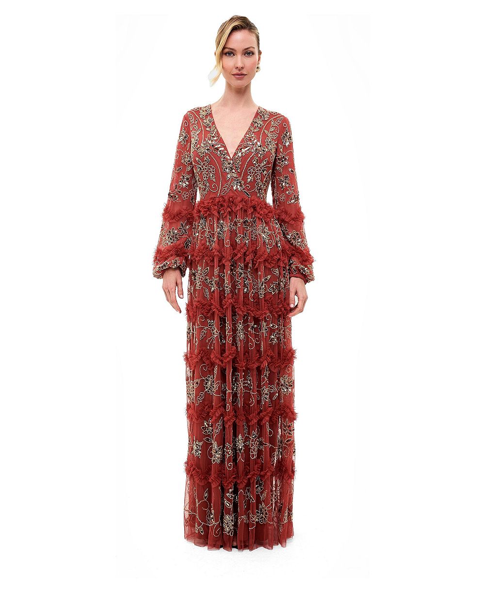 Платье BEAUUT Women's Embellished Sequins Maxi Ruffle