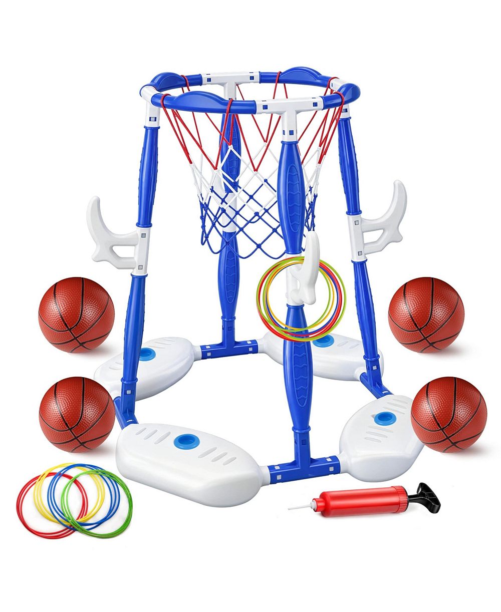 Детская игрушка GNUADZ 2-in-1 Pool Basketball Hoop Floating Ring Games Balls Pump