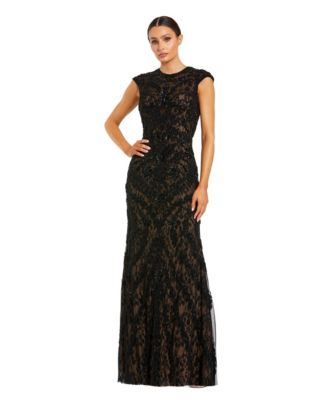 Mac Duggal Petite вечернее платье в пол, бисер, кружево, сетка, без рукавов, высокая горловина