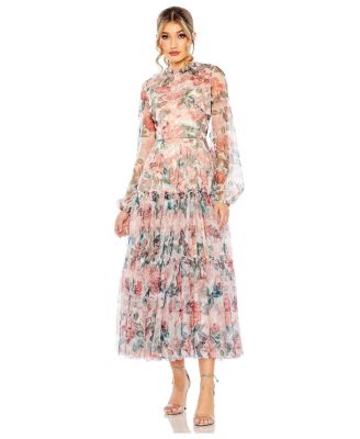 Mac Duggal женское миди-платье с длинными рукавами и высоким воротником