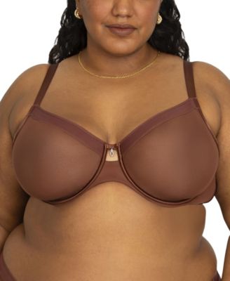 Curvy Couture Women's Sheer Mesh Full Coverage Unlined Underwire Bra