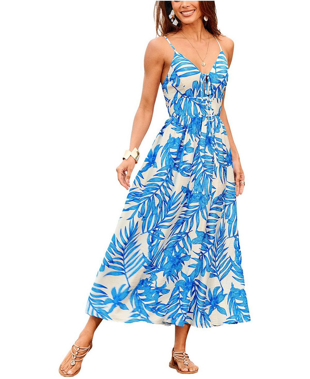 Cupshe Women's V-Neck Leaf Print Beach Dress
