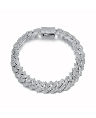Rachel Glauber Dazzling Men's White Gold Plated Chic CZ Pave Chain Bracelet