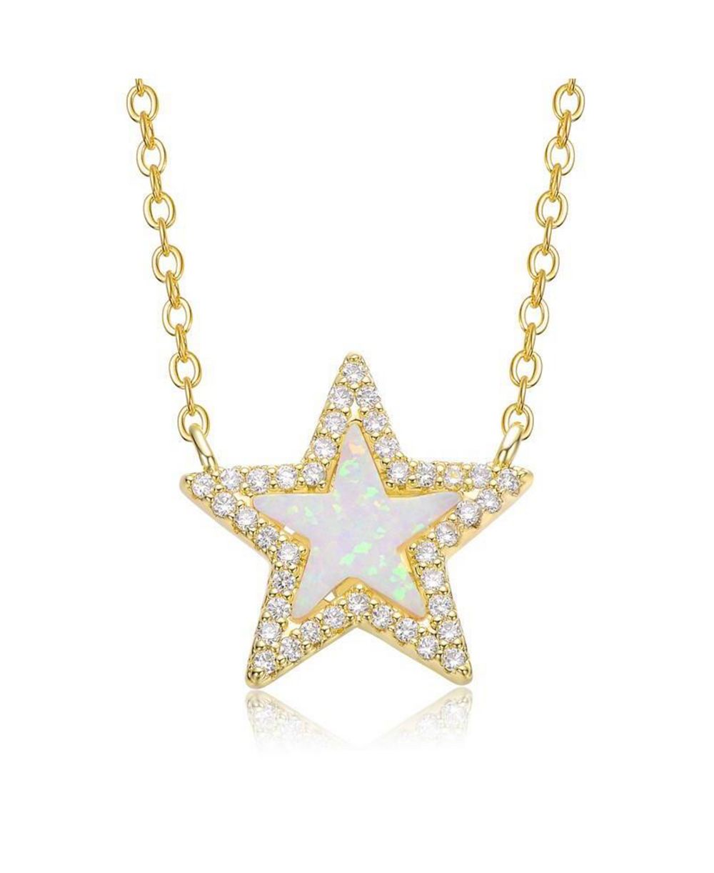 Rachel Glauber ожерелье 14K Gold Plated Opal and CZ Halo