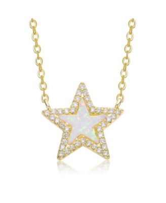 Rachel Glauber Dainty 14K Gold Plated Sparkling Opal and CZ Halo Necklace