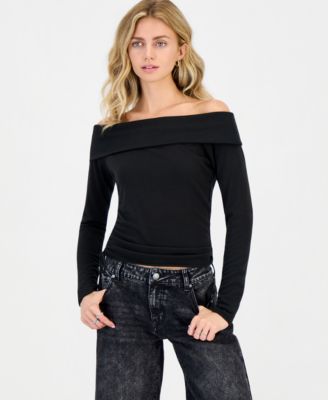 Ultra Flirt Juniors' Foldover Side Cinch Long-Sleeve Top