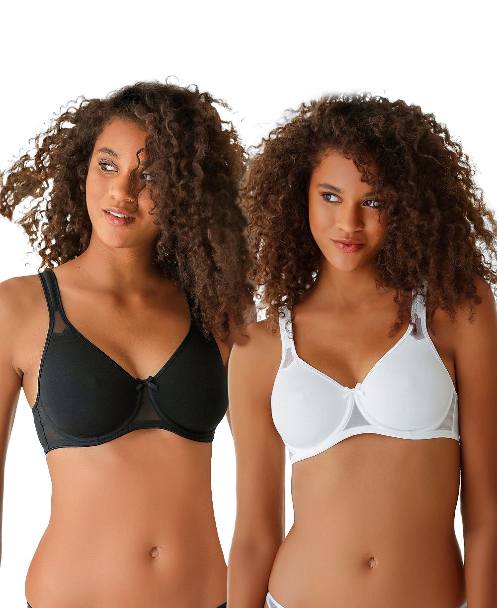 LASCANA Women's Cotton 2-Pack Sheer Accent Underwire Padded T-Shirt Bra
