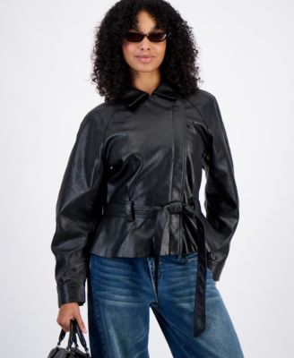 Madden Girl Juniors' Faux Leather Trench Zip-Front Jacket