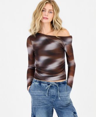 Madden Girl топ из сетки с асимметричным вырезом и открытыми плечами для девушек