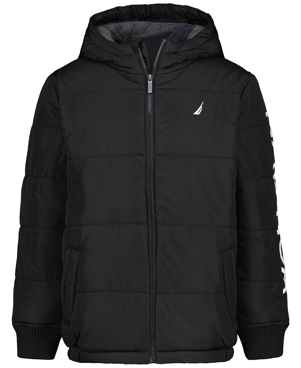 Nautica Boys' 4-7 Water-Resistant Quilted Puffer Jacket with Fleece Beanie, 2-Piece Set