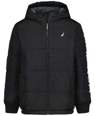 Nautica Boys' 4-7 Water-Resistant Quilted Puffer Jacket with Fleece Beanie, 2-Piece Set