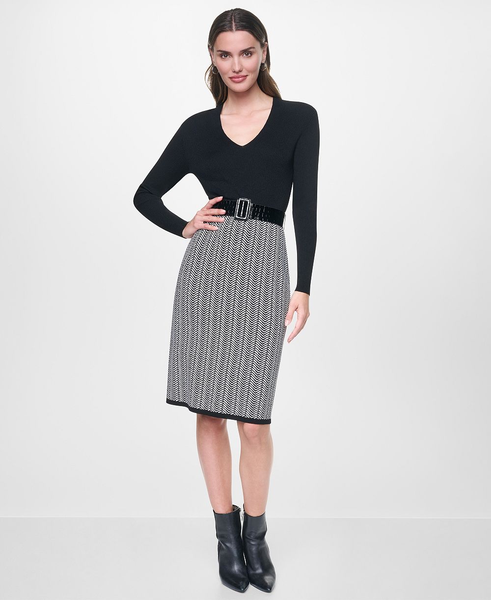 Женское платье-свитер DKNY с V-образным вырезом