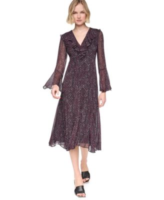 DKNY Women's Ruffle Midi V-Neck Dress
