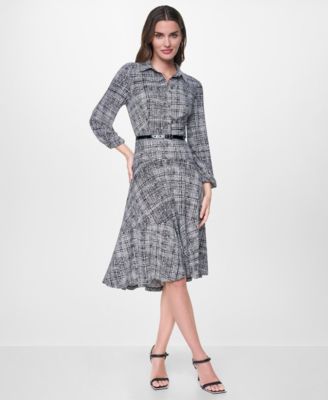 DKNY Женское платье-рубашка с принтом и рукавами-баллонами