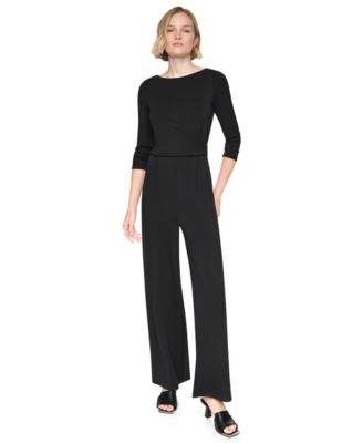DKNY Women's Boat-Neck Long-Sleeve Side-Ruched Jumpsuit