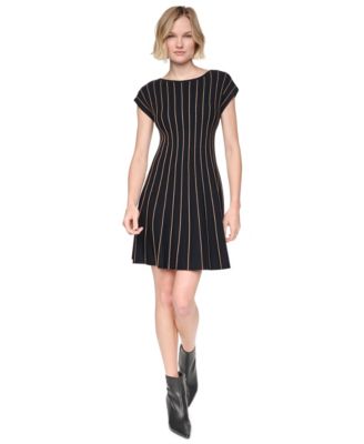 DKNY Women's Ribbed Fit And Flare Cap-Sleeve Dress