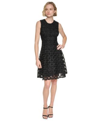 Женское коктейльное платье DKNY Sleeveless Jewel Neck Lace Fit & Flare