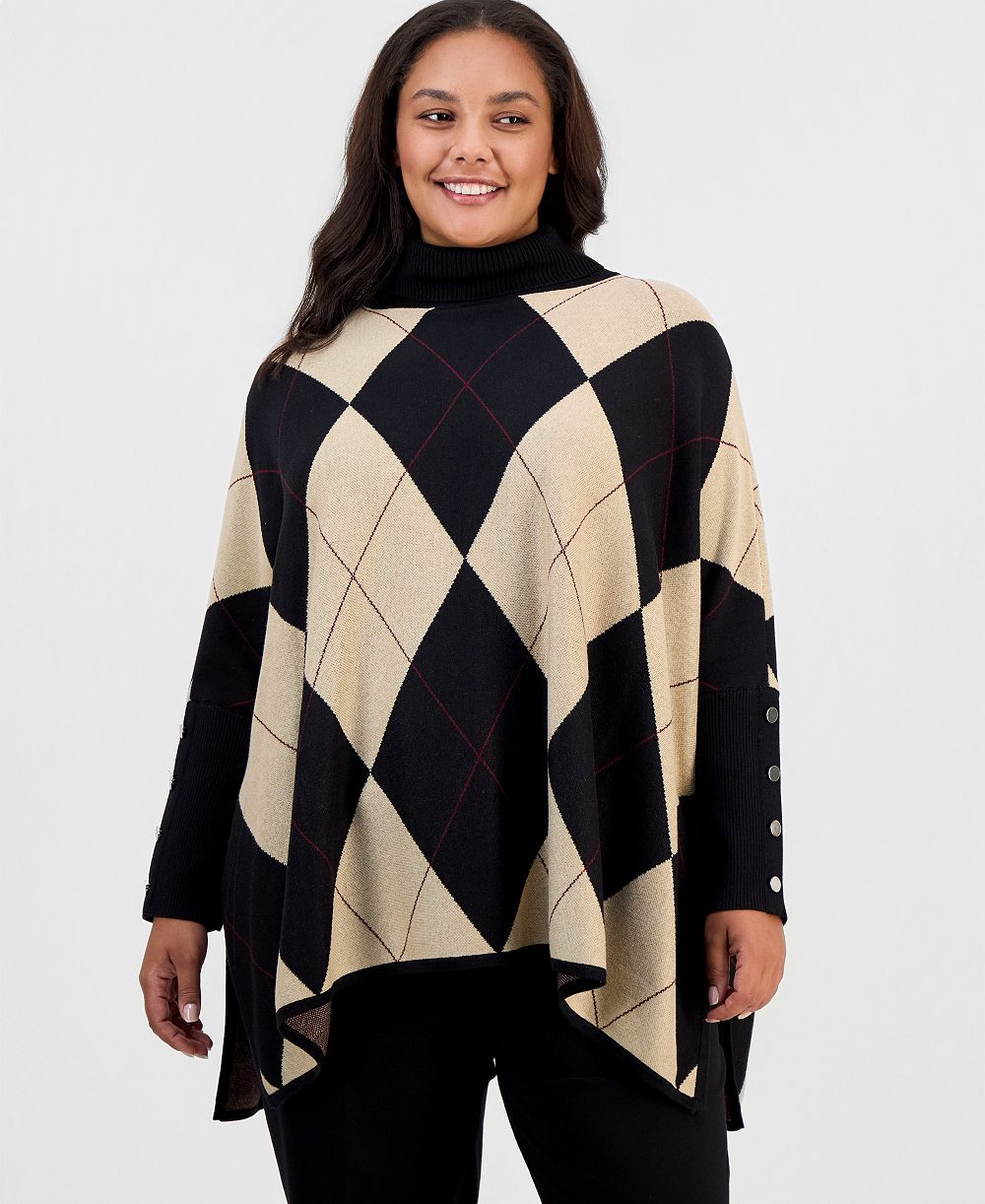 Jones New York Plus Size Argyle Turtleneck Poncho