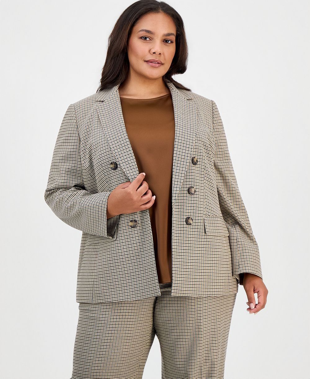 Jones New York Plus Size Double-Breasted Houndstooth Blazer