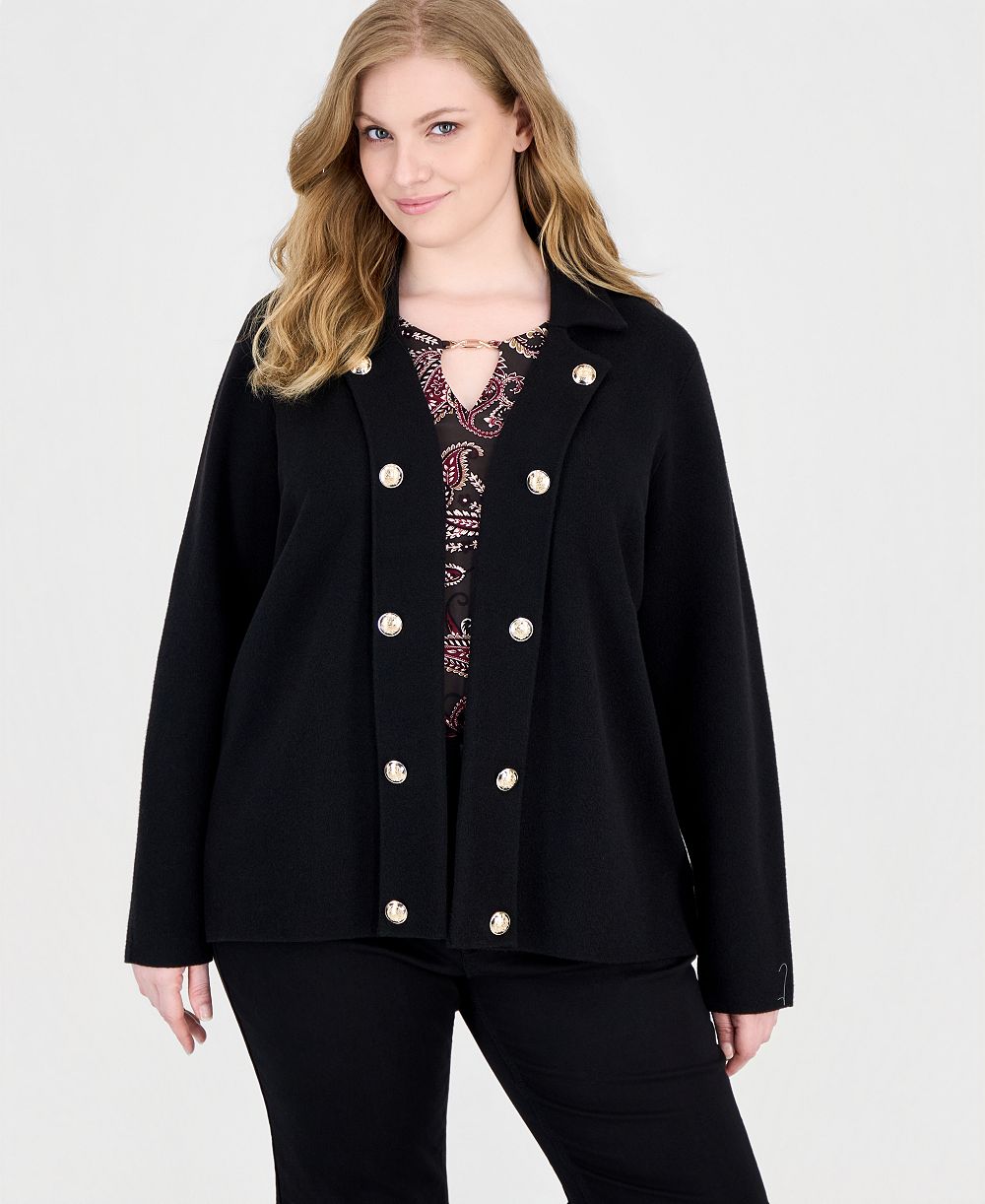 Jones New York Plus Size Notch-Collar Band Jacket