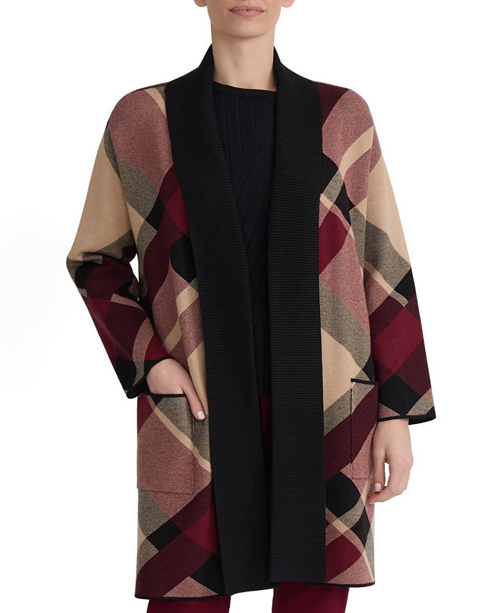 Jones New York Plus Size Plaid Turnback Collar Cardigan
