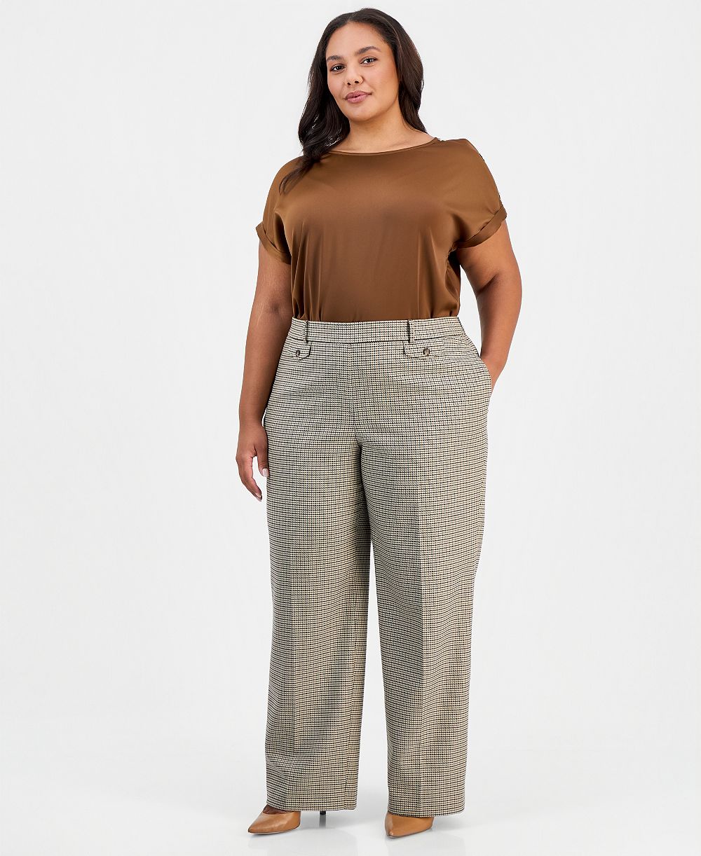 Jones New York Plus Size Pull-On Wide-Leg Mini Houndstooth Trousers