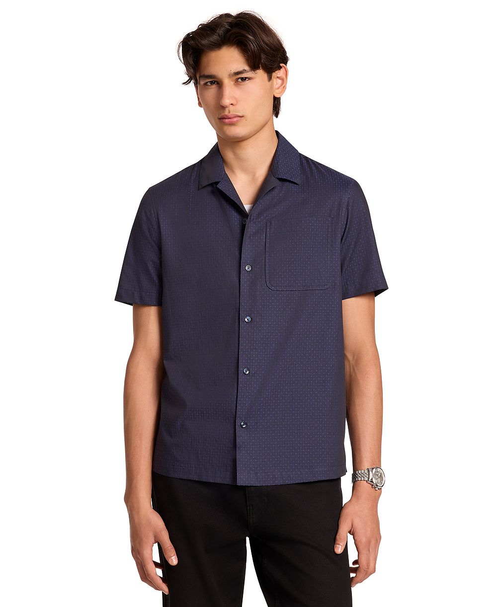 Michael Kors Men's Cotton Dobby Pindot Camp Collar Shirt