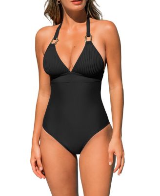 Женский слитный купальник Cupshe Ribbed V-Neck Metal Trim