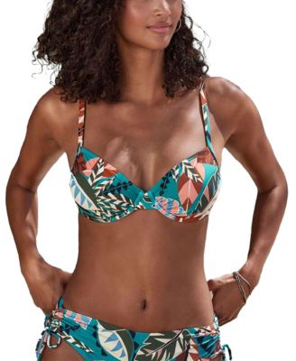 LASCANA Women's Tropical Print Everyday Comfort Textured Underwire Bikini Top