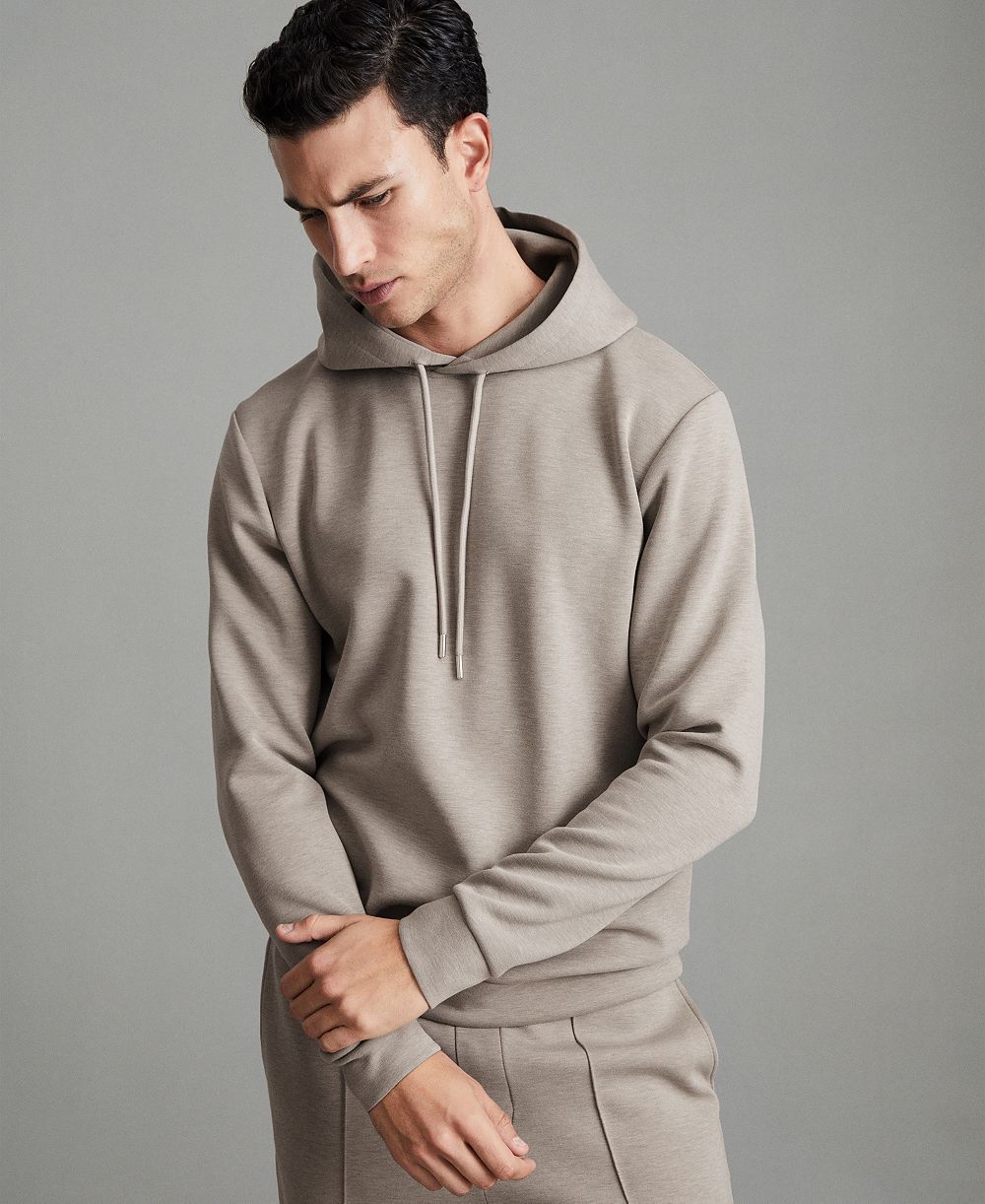 REISS Men's Fabien Interlock Jersey Drawstring Hoodie