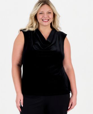 Anne Klein Plus Size плиссированная расширенная плечо бархатная блузка