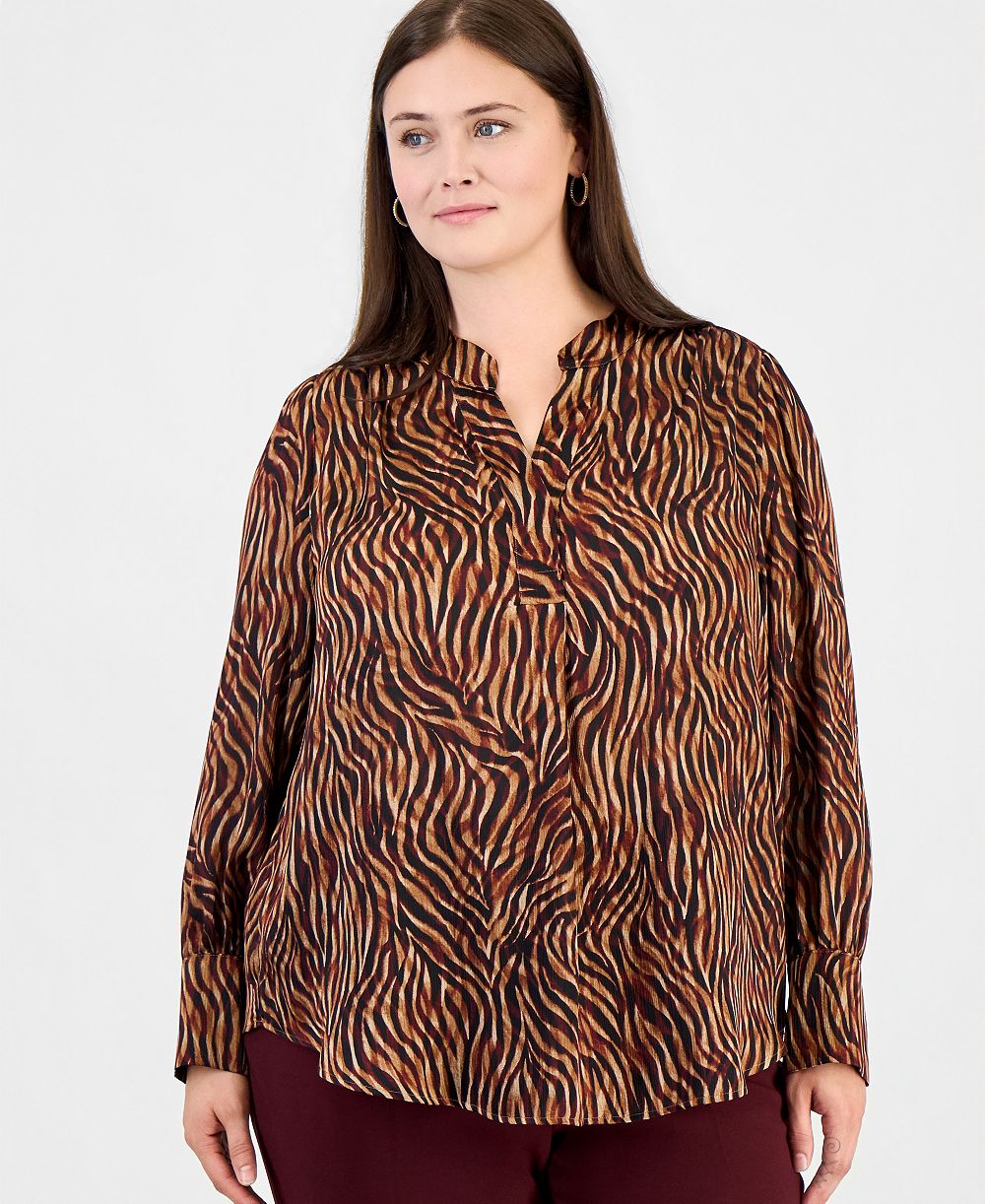 Женская длинно рукавная блуза Anne Klein Plus Size с V-образным вырезом и складками спереди