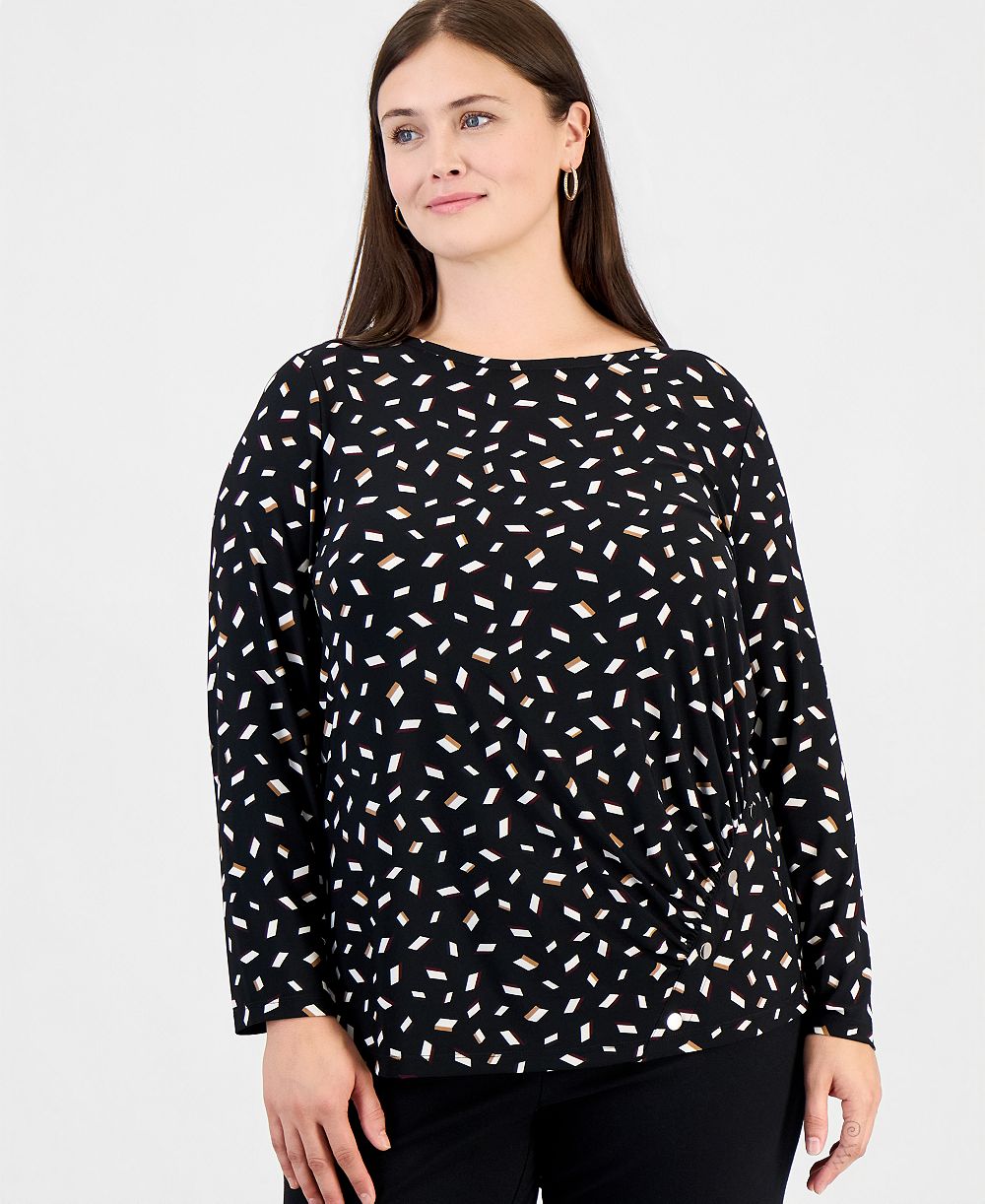 Женская длинно рукавная блуза с лодочным вырезом и сборками Anne Klein Essentials Plus Size